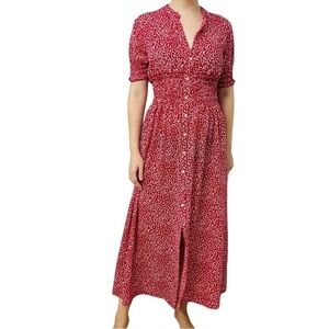 Kate and Lily Red Floral Midi Dress with Button Front size 12